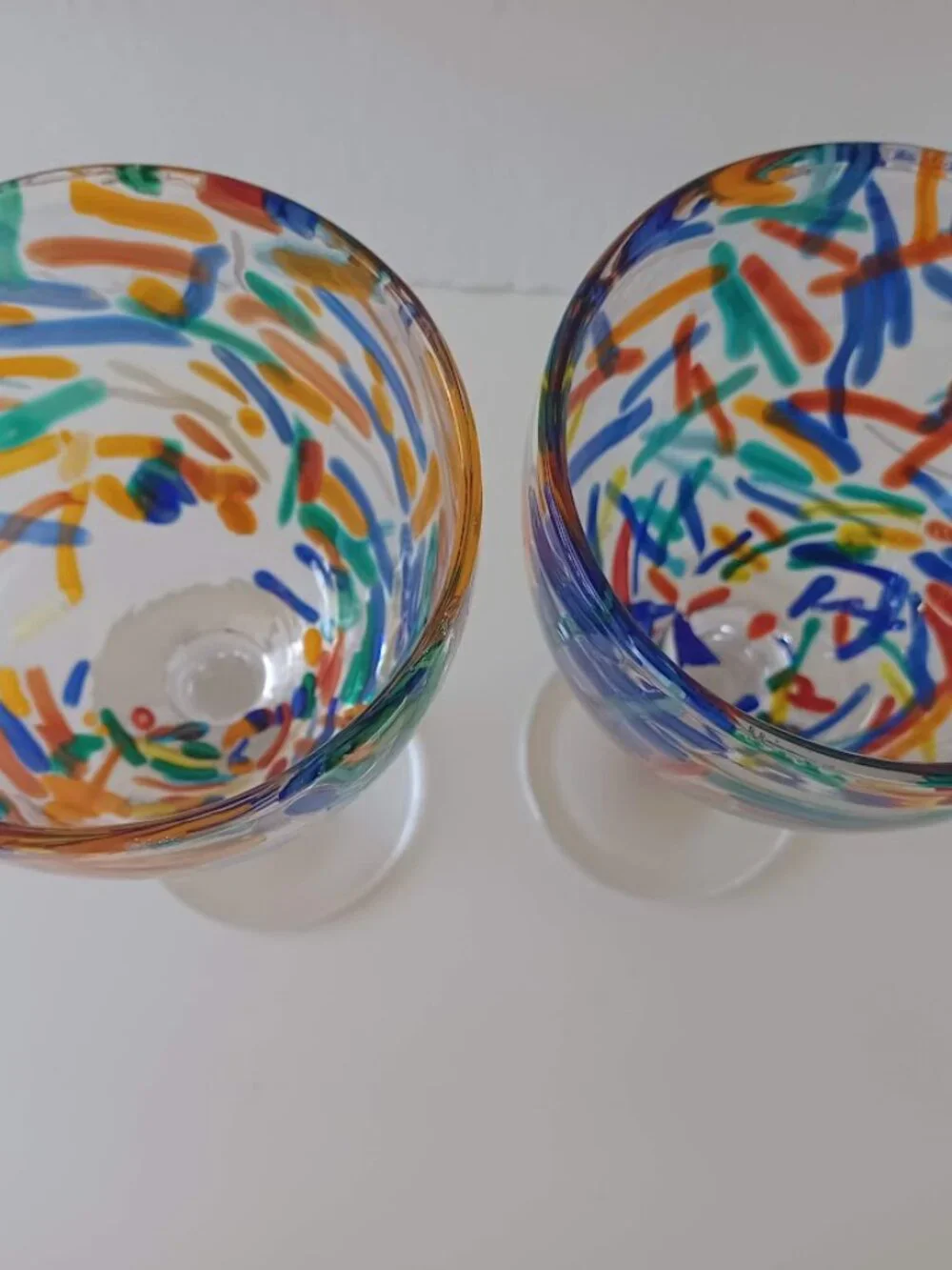 Pier 1 Vintage Wine Goblets Multicolor Confetti Art Glass Set of 2